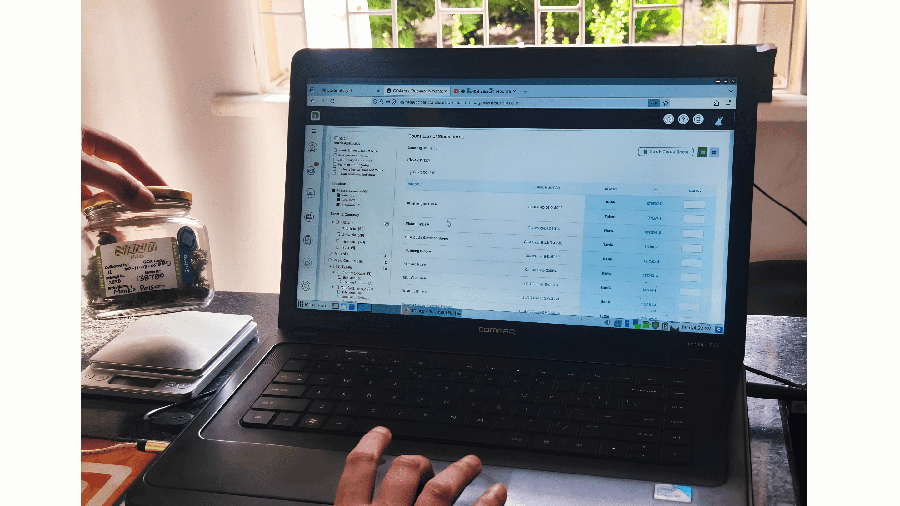 GOAlite Cannabis POS software displaying Club Stock Count page on laptop